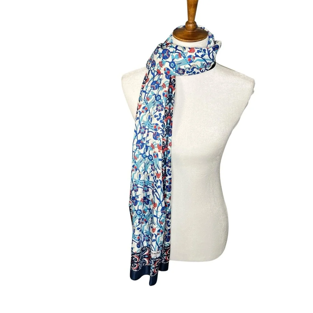 Ottoman Ipek Silk Scarf Wrap Floral Long Rectangle Old Money Luxury Preppy Chic